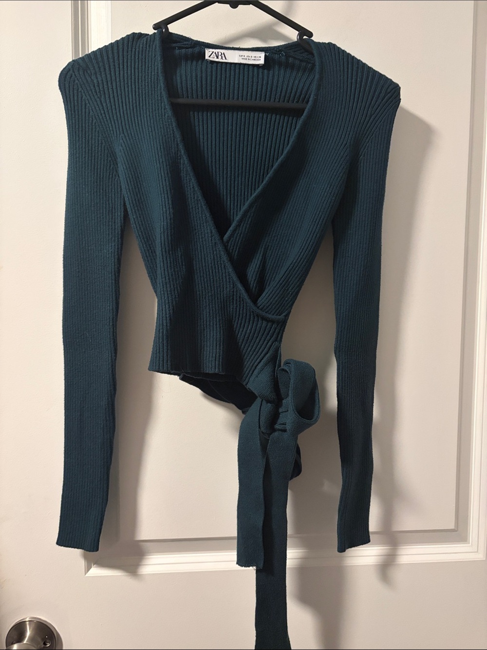 Zara Dark Teal Ribbed Wrap Bodysuit with Side Tie